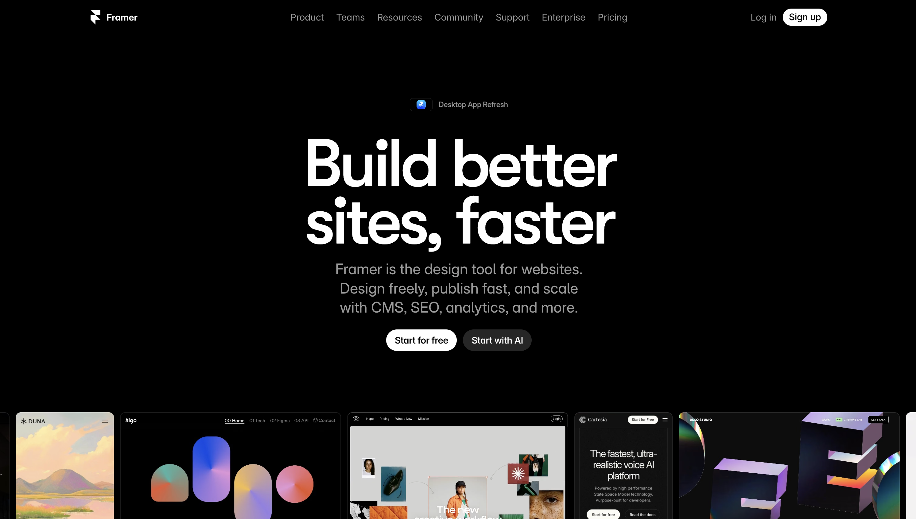 A beginner’s guide to using Framer effectively showcases Framer's design tool homepage.